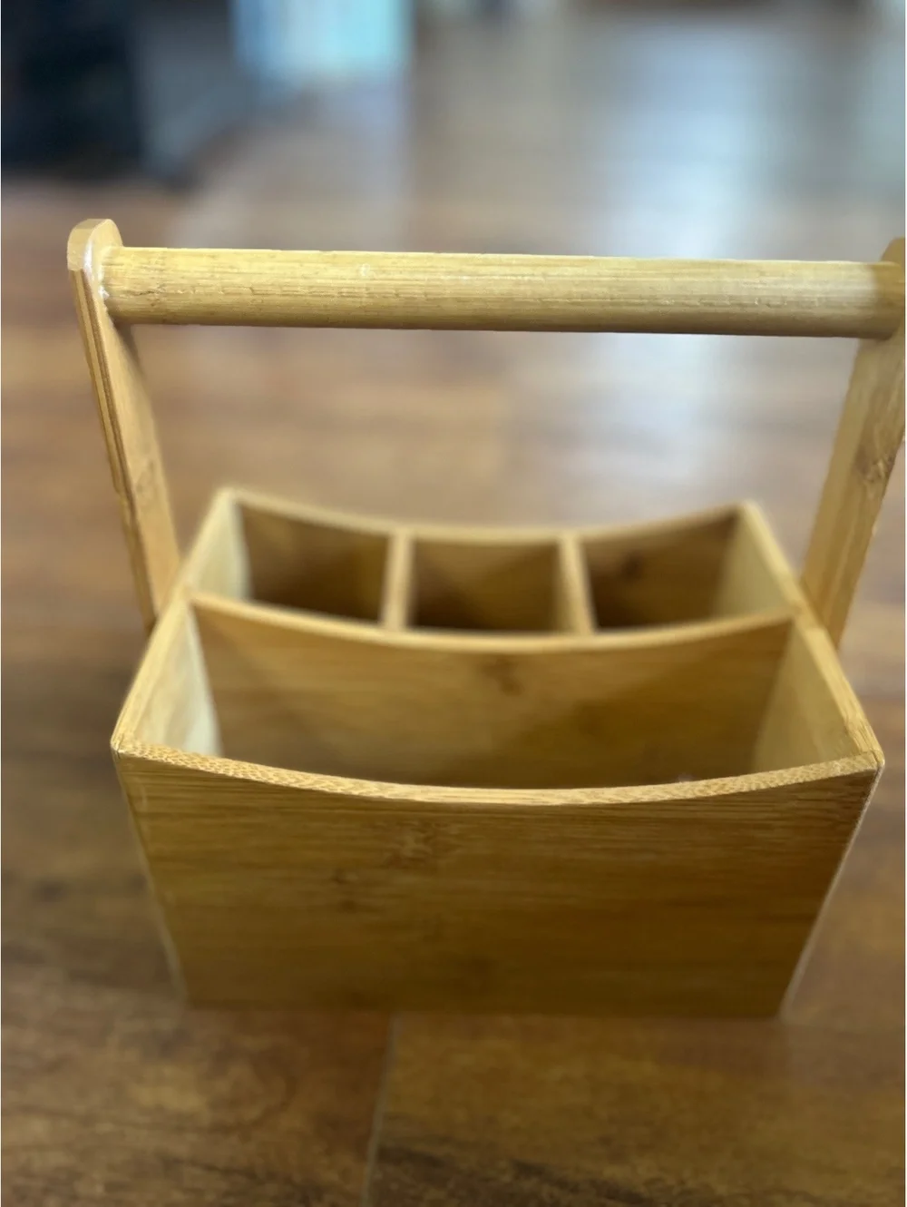 Wooden Bamboo Caddy Organizer with Handle and Dividers
